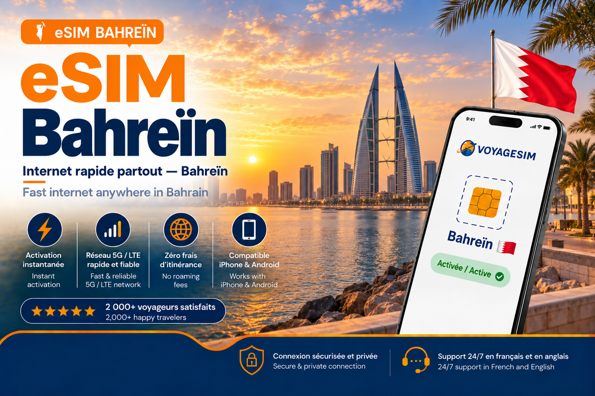 eSIM Bahreïn — forfait de données VoyageSIM