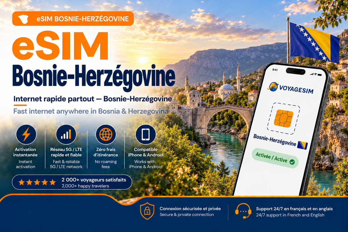 eSIM Bosnie-Herzégovine — forfait de données VoyageSIM
