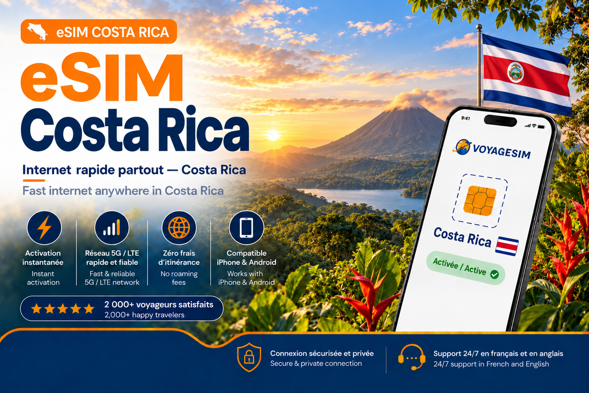eSIM Costa Rica — forfait de données VoyageSIM