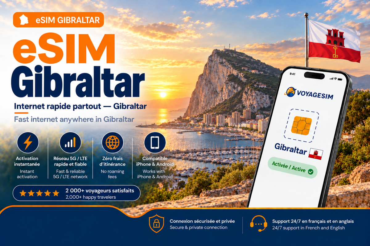 eSIM Gibraltar — forfait de données VoyageSIM