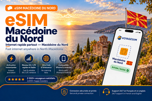 eSIM Macédoine du Nord — forfait de données VoyageSIM