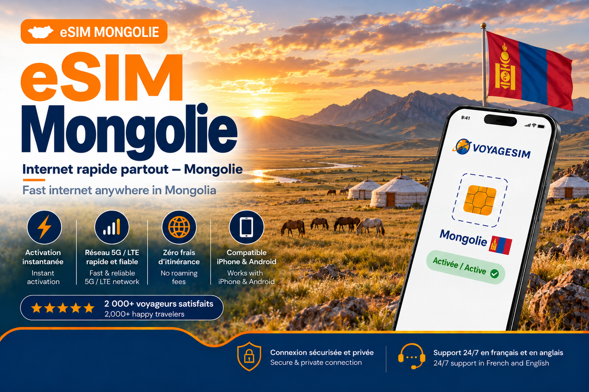 eSIM Mongolie — forfait de données VoyageSIM