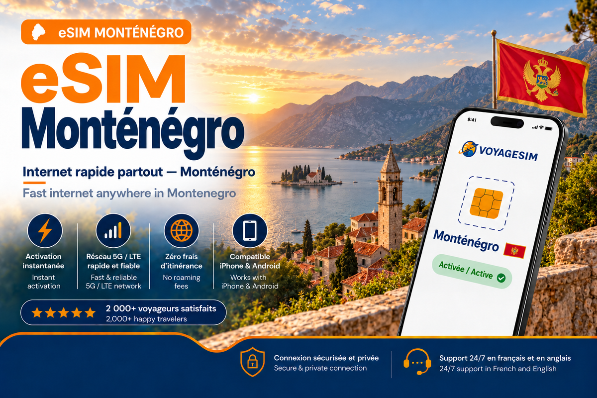 eSIM Monténégro — forfait de données VoyageSIM