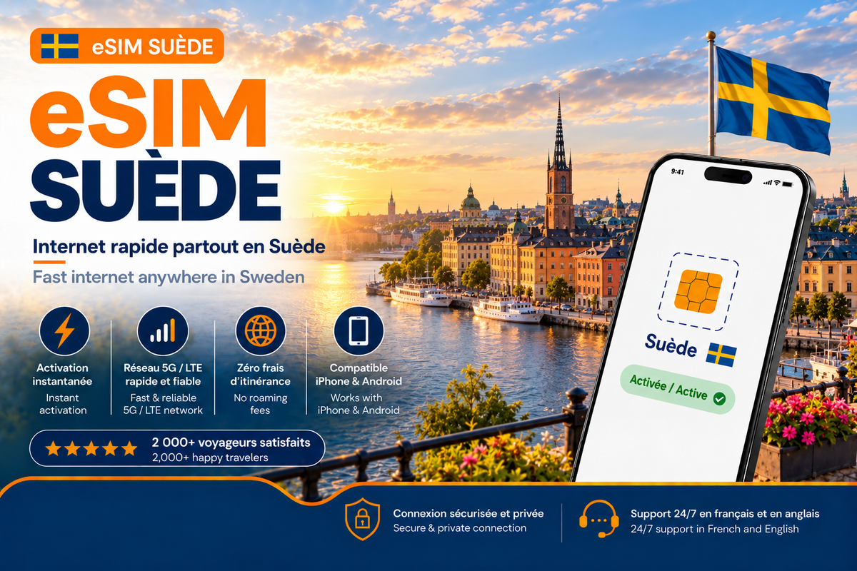eSIM Suède – Internet mobile de voyage