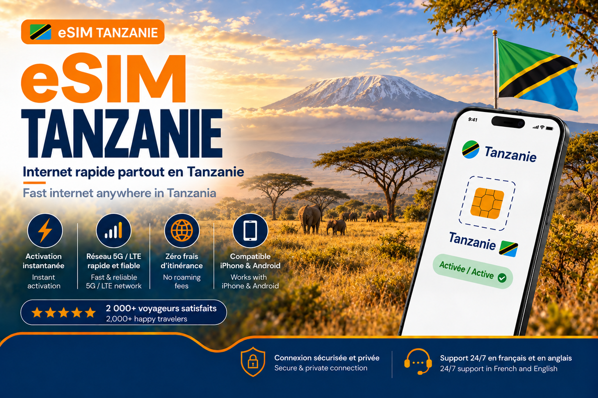 eSIM Tanzanie – Internet mobile de voyage
